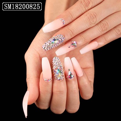 2021 New Fashion Ideas Fake Nails Long Coffin Artificial Nail Full Cover French Style Press On Nails